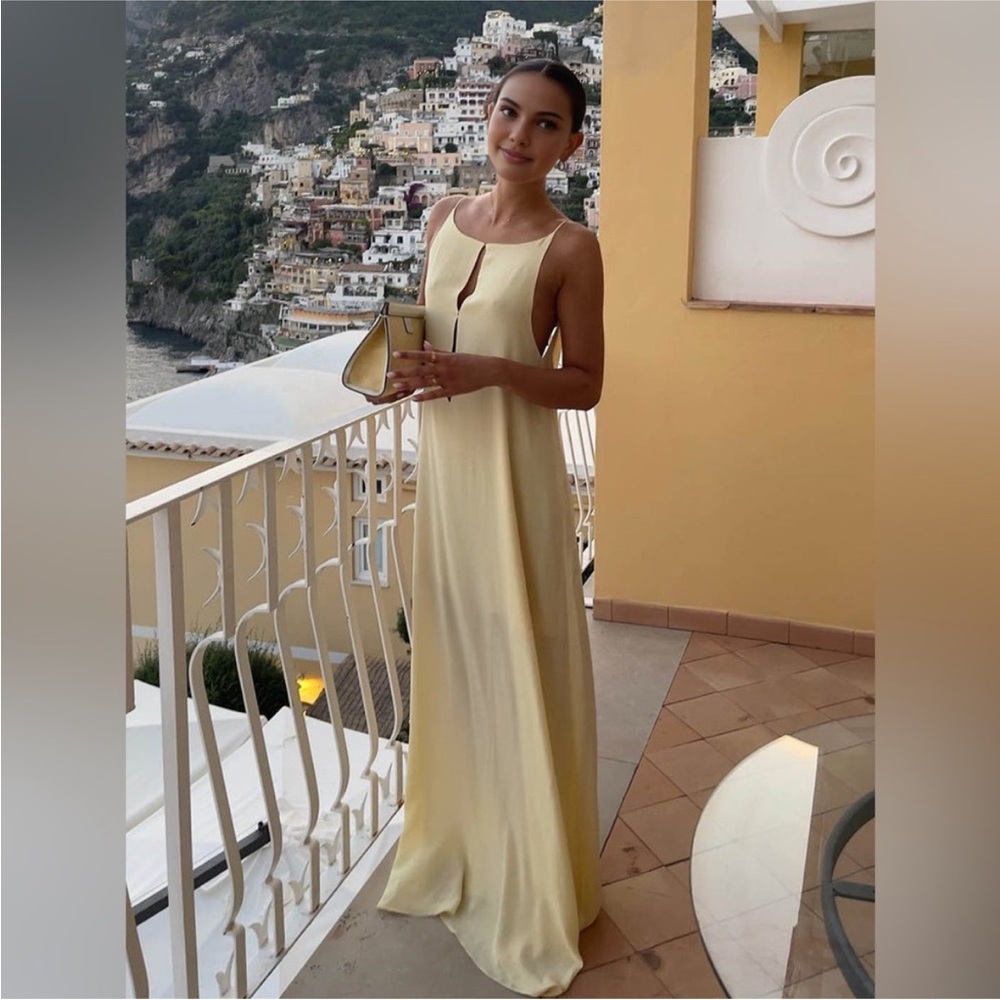 Commense Gold Long Sleeve Scoop Neck Gown for Prom